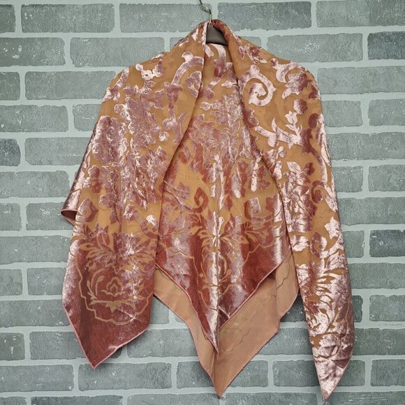 Sunclo Scarf Velvet Pink Floral Satin Semi Sheer Big Square Bandana 44 X 44 Inch - Picture 7 of 9